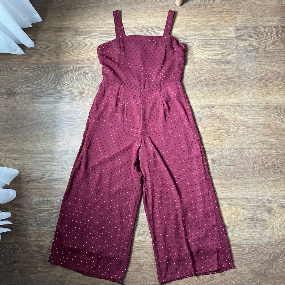 Maroon Flowy Cropped Jumpsuit - Picture 1 of 7